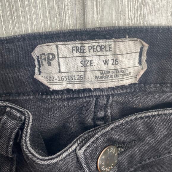 Free People Womens Denim Great Heights Black Frayed Raw Hem Skinny Jeans Size 26 - Picture 3 of 11